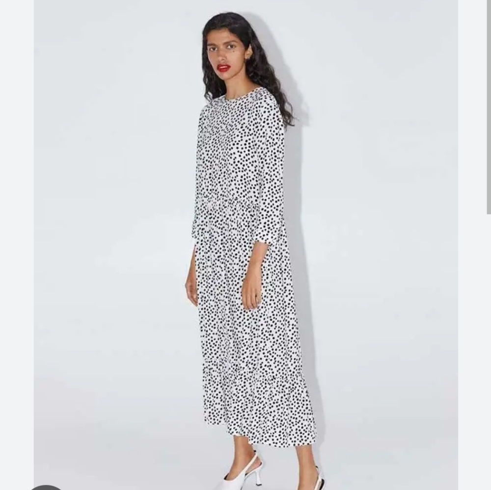 Polka Dot Long Sleeve Maxi Dress - White/Black